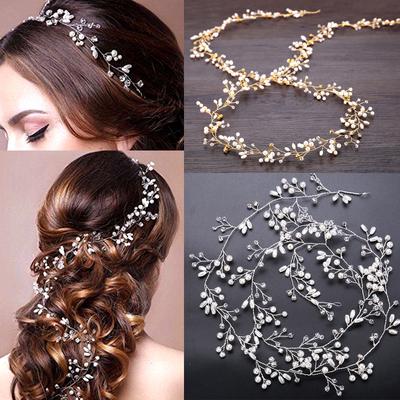 Bridal Wedding Hair Accessories Simulated Pearl Headbands Bride Crystal Crown Women Floral Tiara Hairband Party Hair Jewelry