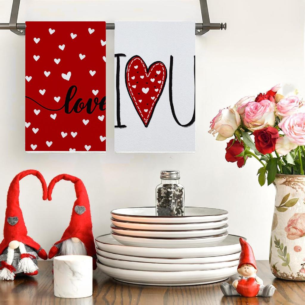 New Soft Towel Valentines Day Love Print Kitchen Dish Towels Absorbent Quick Drying Cleaning Dishcloth Dining Table Decoration