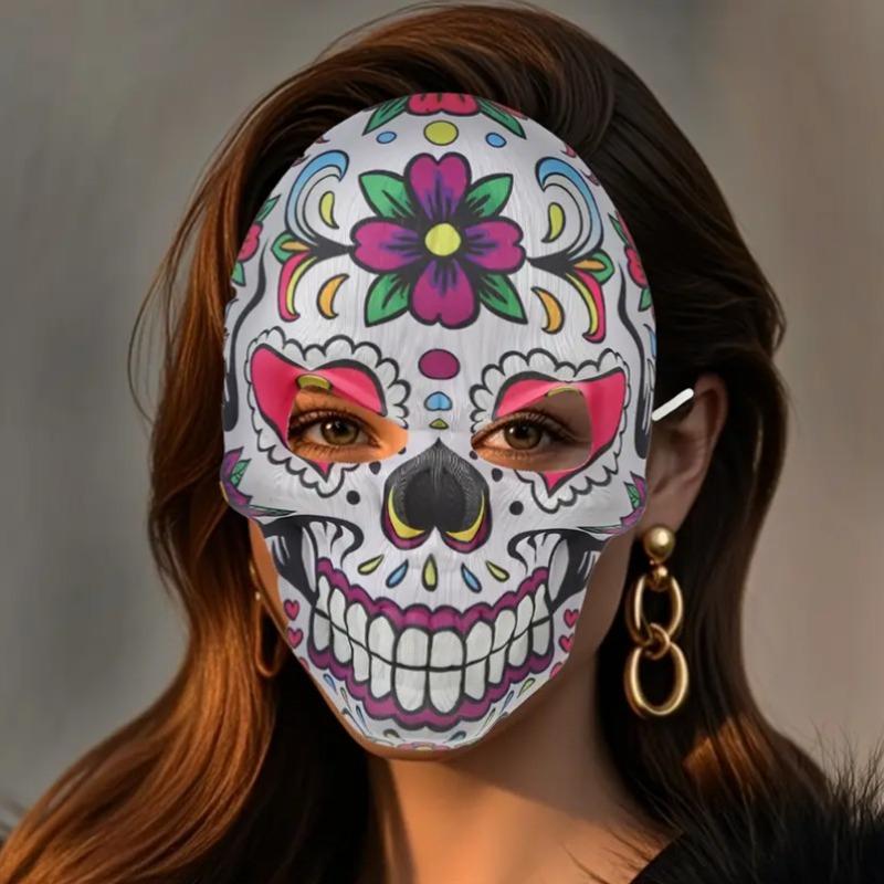 Colorful Paper Skull Face Masks Dress Up Cosplay Accessories for Halloween Mexican Day of The Dead Masquerade Party Decoration