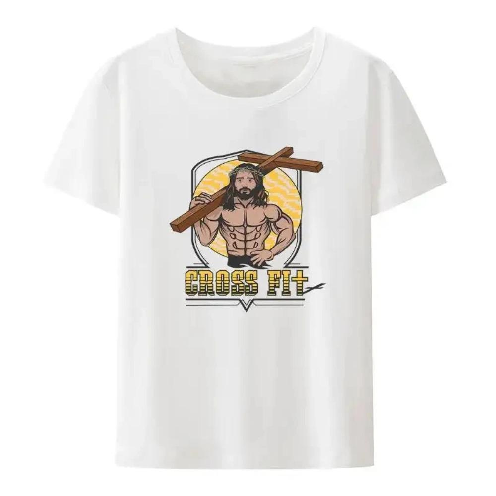 

Jesus Cross Fit Graphic Print T Shirt Men Women Funny Gym Enthusiast Casual Short Sleeve Loose T Shirt Unisex Oversized Tees XXXXXL золотий