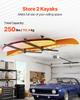 Kayak Storage Rack for 2 Kayaks, Holds Up to 113.4 kg, Heavy Duty Adjustable Ceiling Rack for Garage Ceiling Mount, Overhead Garage Storage Hanger for