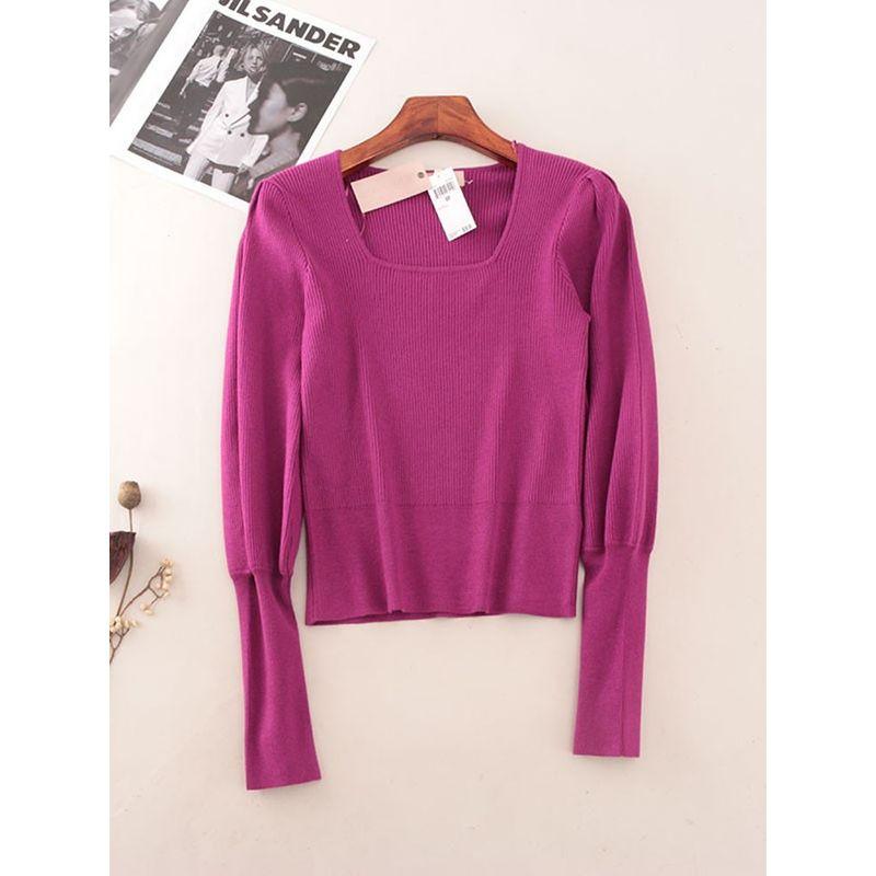 T's American Single Square Collar Lantern Sleeve Pullover Knitwear Export Silm Slim Looking French Base Shirt