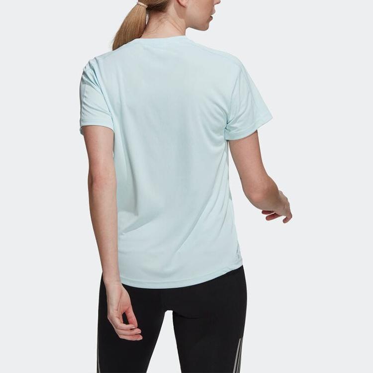 Adidas Logo Print Round Neck American Vintage Short Sleeve T-Shirt Women T-Shirts Light-Blue HL1456