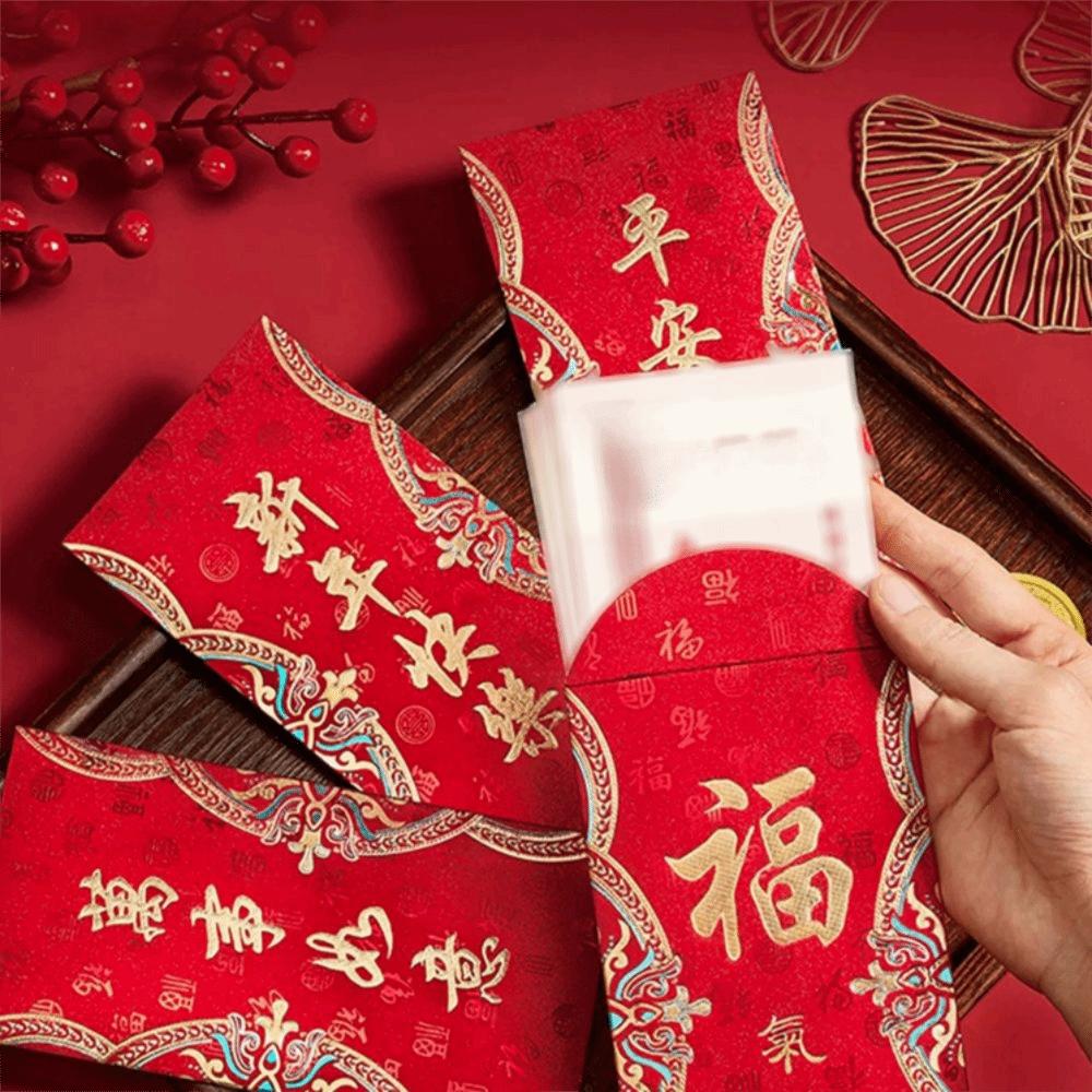 6pcs Frosted 2026 Lucky Money Bag Blessings Printing HongBao New Year Decoration Red Packet Wedding