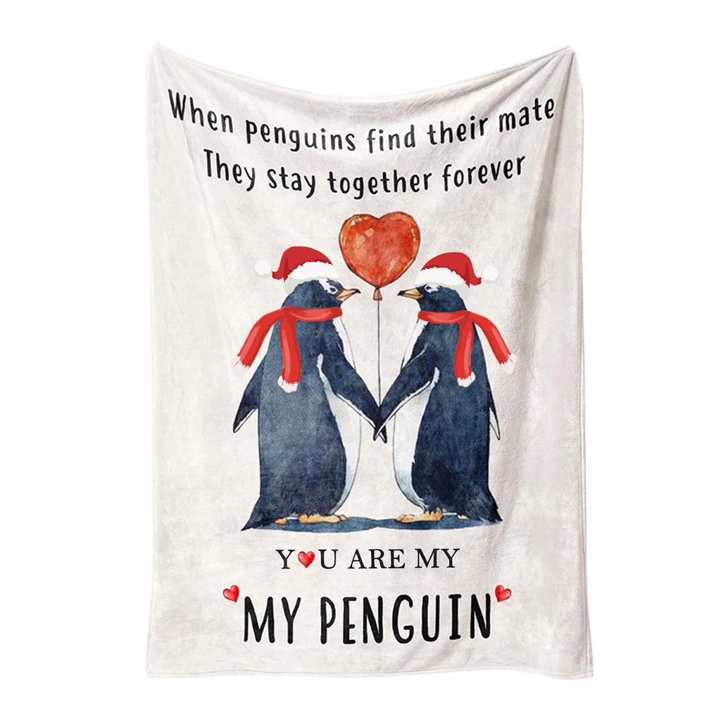 Lovely Penguin Cartoon Flannel Blanket Personalized Warm Gift for Home Decoration Birthday Wedding Anniversary Blankets