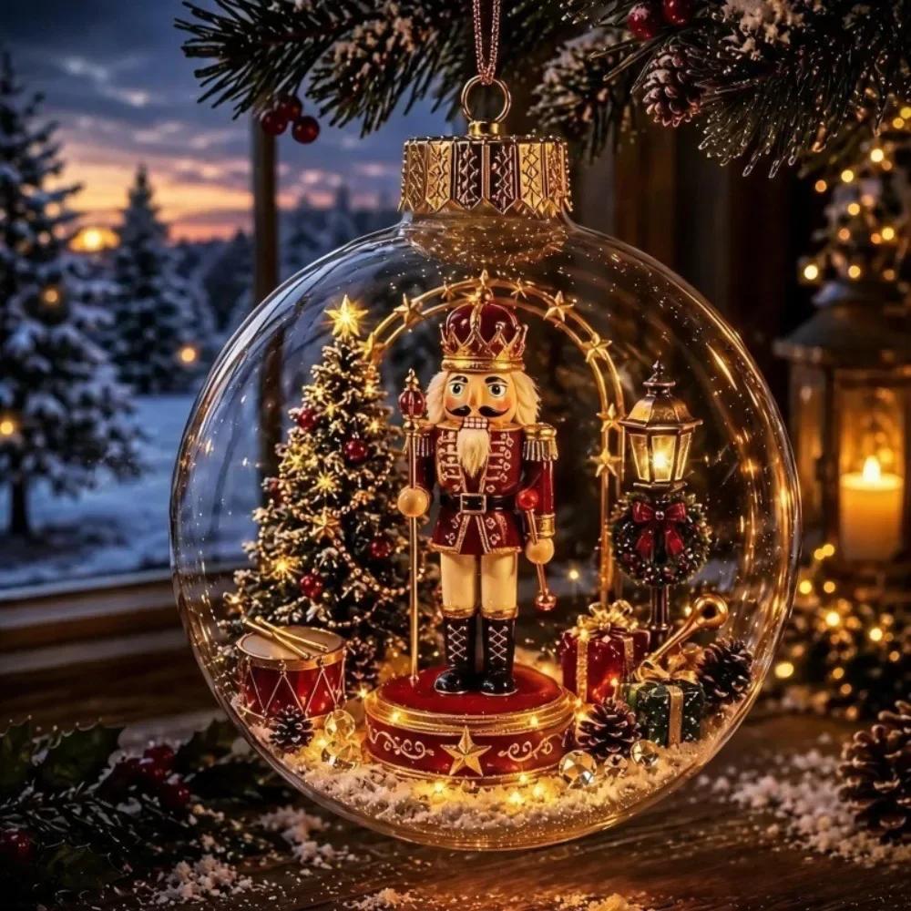 2pc Acrylic Material Christmas Ball Ornament Transparent Design with Light Santa Claus Pendant Hanging Christmas Decor