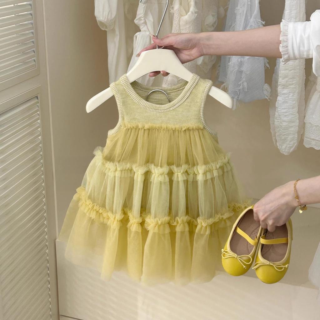 Infant Girls Tulle Spliced Sleeveless Tank Long Dress Fairy Style Princess Mesh Party Dress75