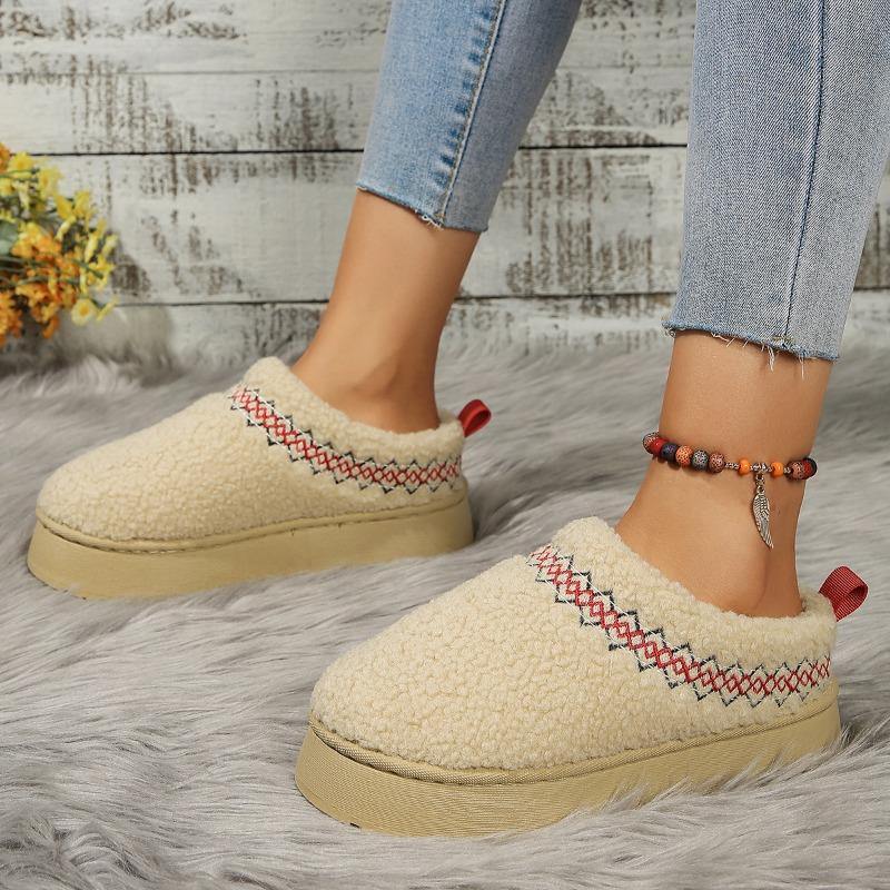 Women's Platform Snow Boots Large Size Plus Velvet Warm Wrap Color Matching European and American Casual Wear Wool Cotton Slippers