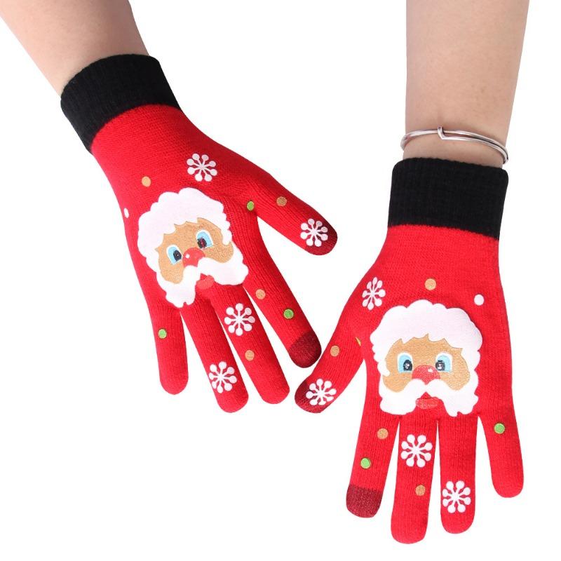 Schoolgirl autumn and winter five-finger knitted wool warm cold thickened cycling Christmas gloves