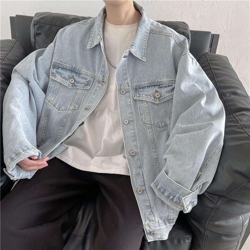Mens Loose Fit Denim Jacket Stylish Casual Fall Outerwear Teen Students