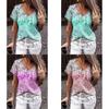 Elegante Damen V-Ausschnitt Kurzarm Blumenmuster Oberteile T-Shirt Für Freizeitkleidung