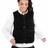 Women's Fur Vest Sleeveless with Teddy Bear Buttons Pockets Black L