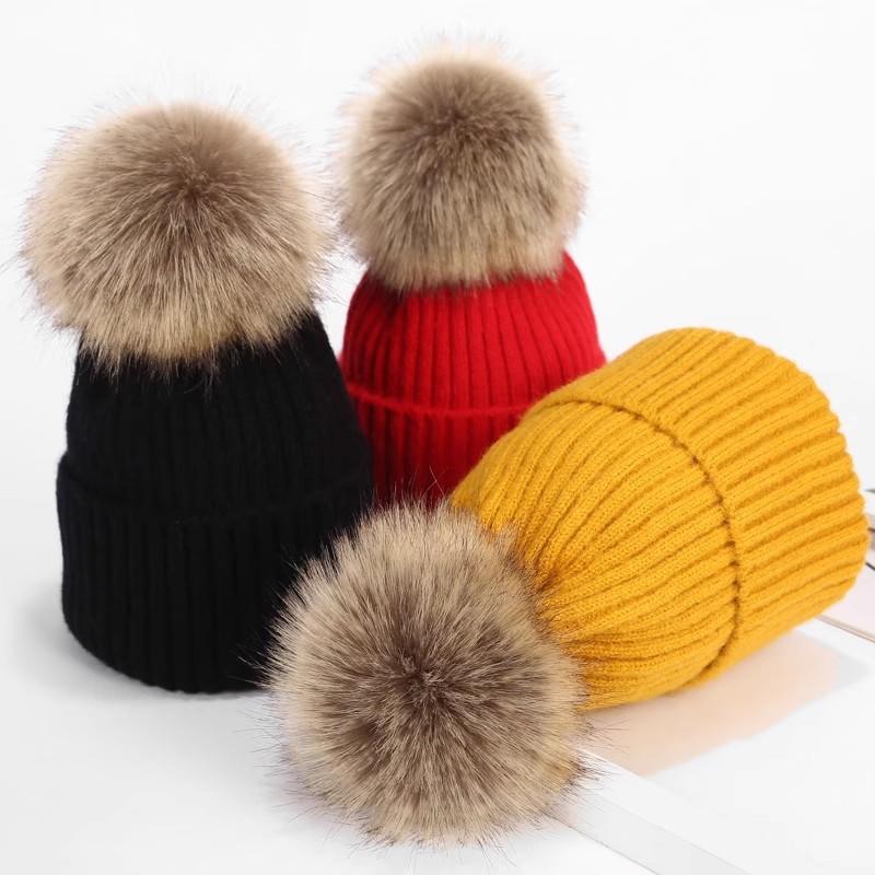 Hat Women's Winter Versatile Thickened Hairball Wool Hat Tide Student Autumn Winter Pullover Thickened Knitted Hat