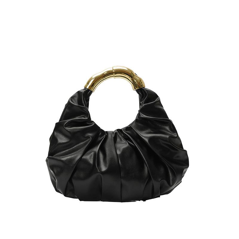 Fashion Ruched Faux Leather Women's Hobo Bag Gold Metal Handle Clutch Bags Elegant Evening Handbag for Party and Formal Events