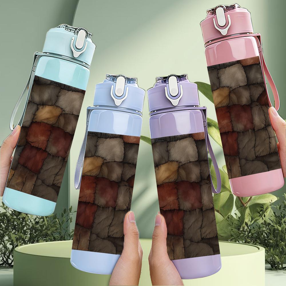 1PC Rough Stone Wall Texture Background 750ml Color Plastic Sports Water Bottle Leakproof Flip Straw Lid Suitable for Sports Office Home Use