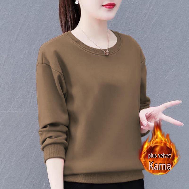 Huamian Women's Plus Size Velvet-Lined Sweatshirt - 2026 Autumn/Winter Casual Loose Fit Pullover Jacket