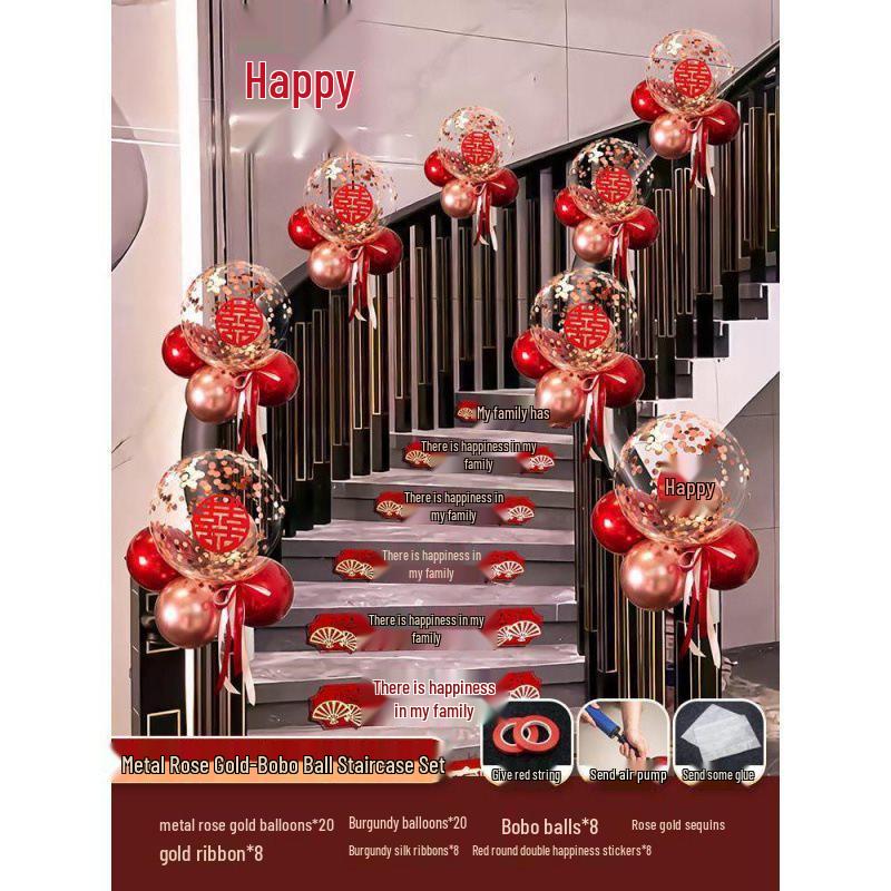 Tinsel Wedding Room & Stair Décor Set with Balloons - Bride & Groom's Side Decoration Kit