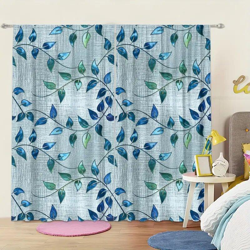 2 Pieces - Colorful Leaf-patterned Printed Curtains, Window Decorations, Home Decorations, Room Decorations
