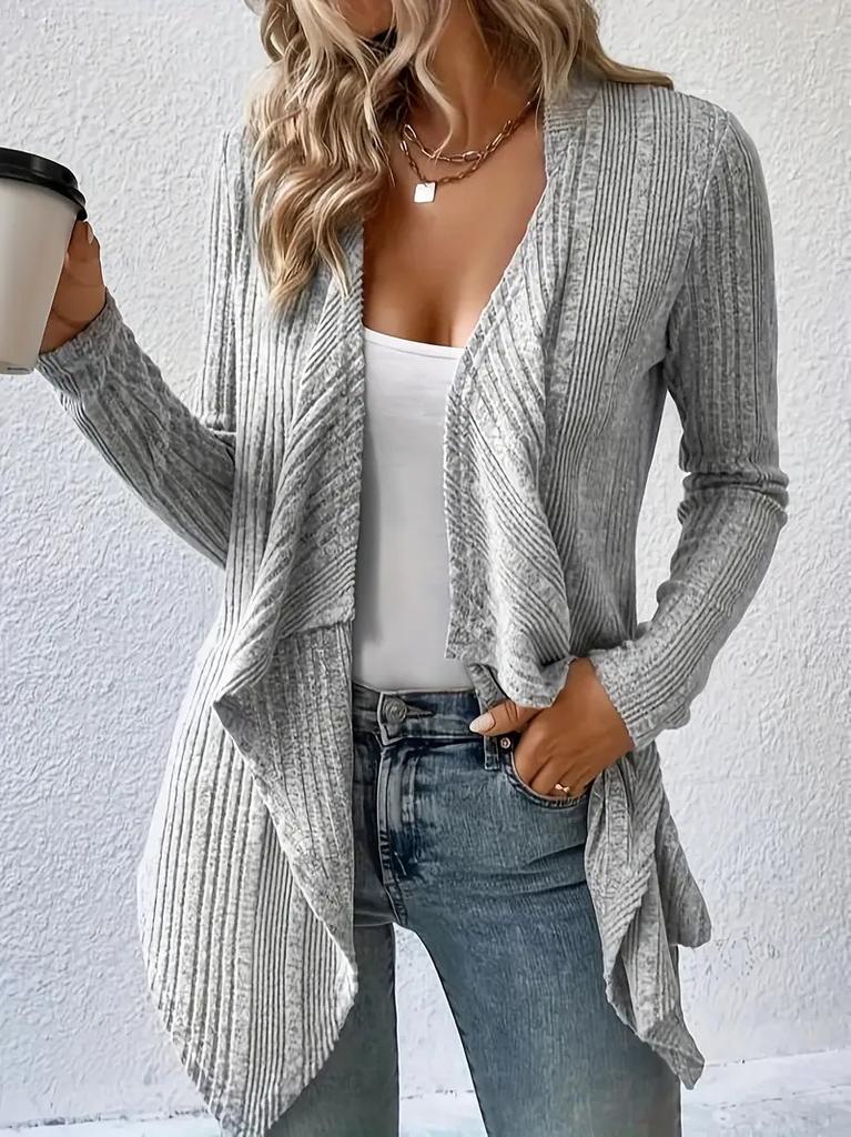 Europe, America autumn and winter new women's clothing solid color casual fashion loose long sleeve knitted cardigan top