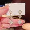 2024 Four-Leaf Clover Silver Needle Earrings: Korean High-End Style, Elegant & Trendy.