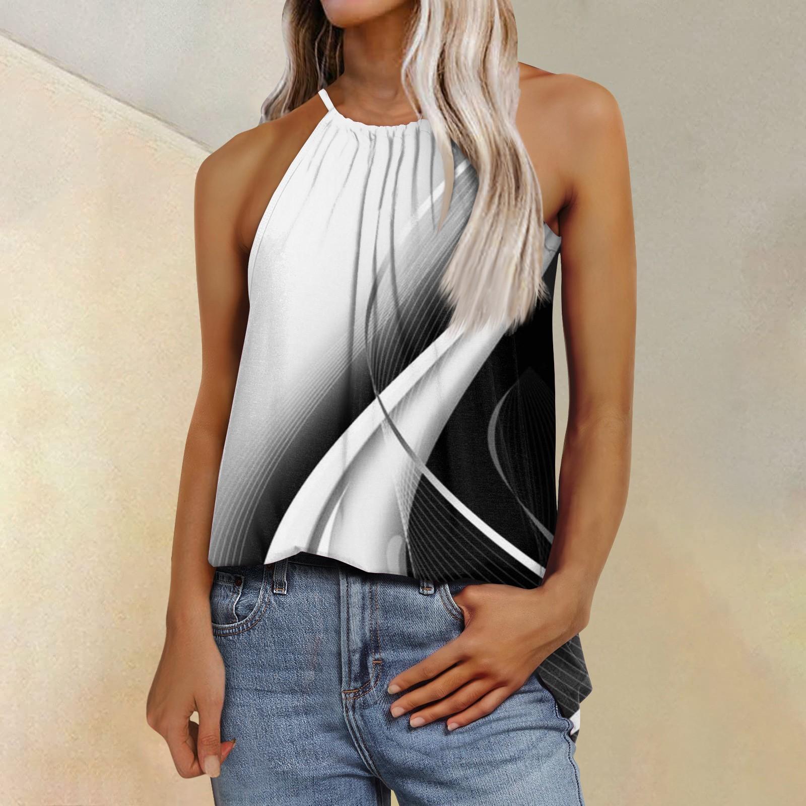 

Женская модная повседневная футболка с регулируемыми бретелями без рукавов и принтом, топ XXL белый