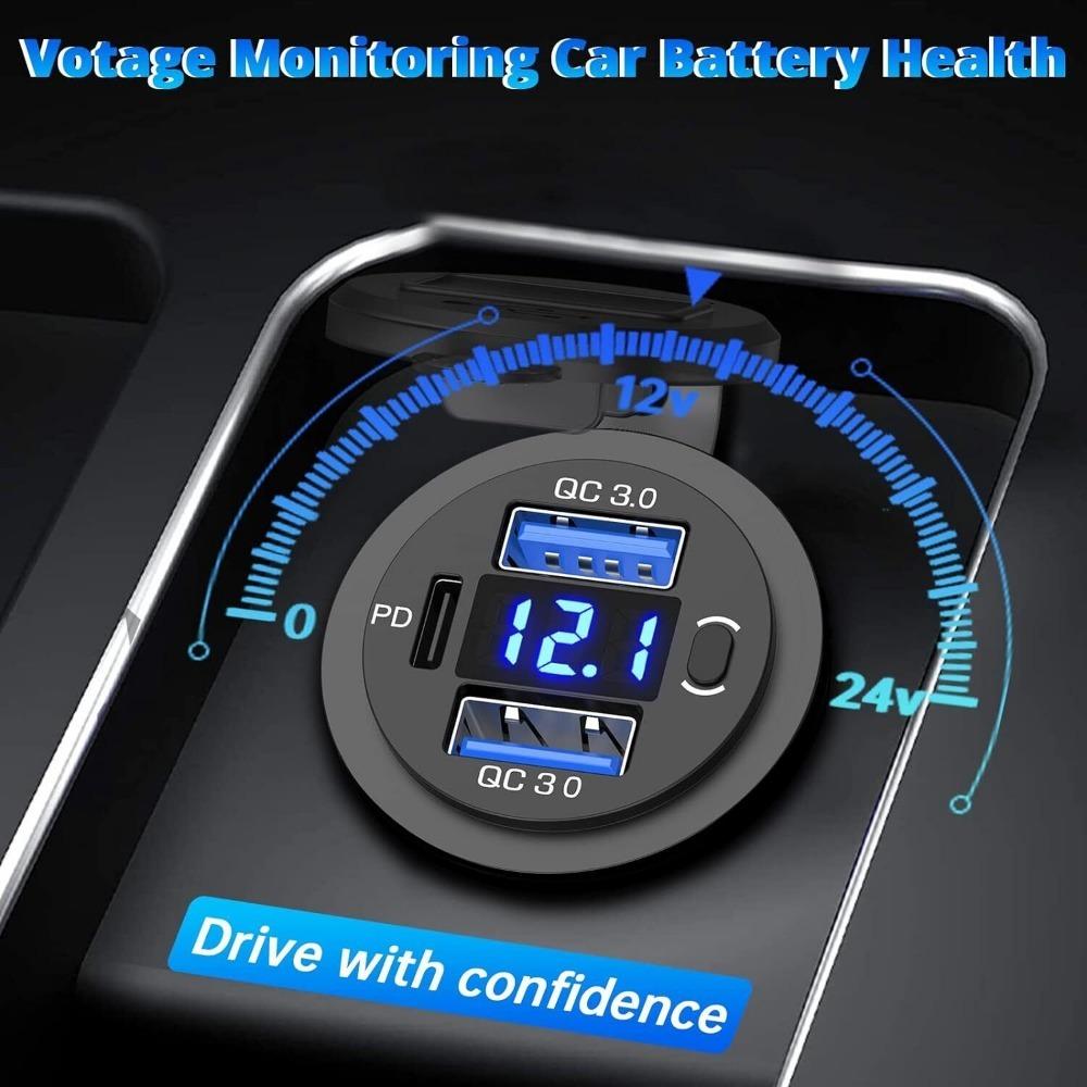 1set 12V USB C Charger Port Fast Car Charger PD & QC Outlet Socket for Boat RV Marine