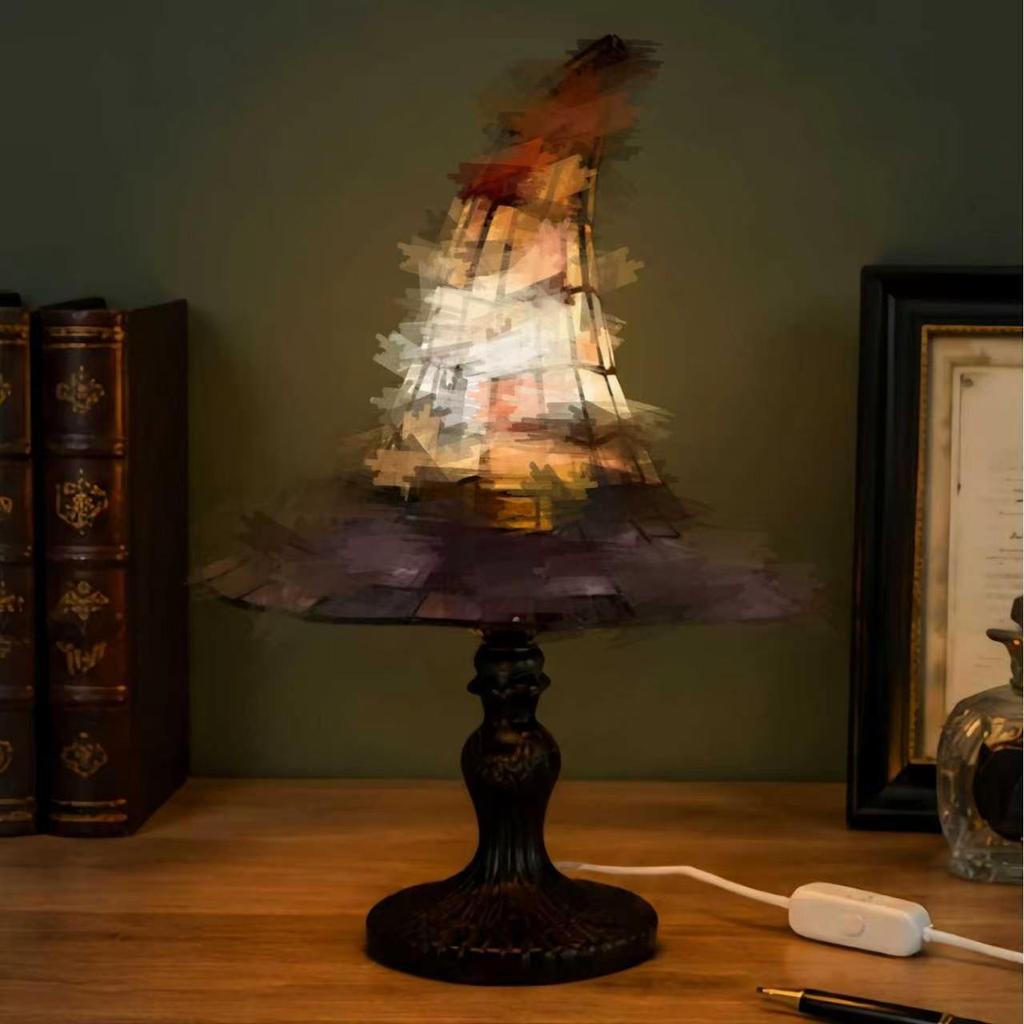 Lampa w kształcie Kapelusza Czarownicy na Halloween Żywiczny Ozdoba Lampka na USB Dekoracja, Świąteczna Lampa Stołowa