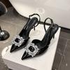 Fashion Women's Sandals 2025 Summer New Luxury Shiny Rhinrhinese Embellished Pointy Comfortable Non-slip Stiletto Heels for Women
