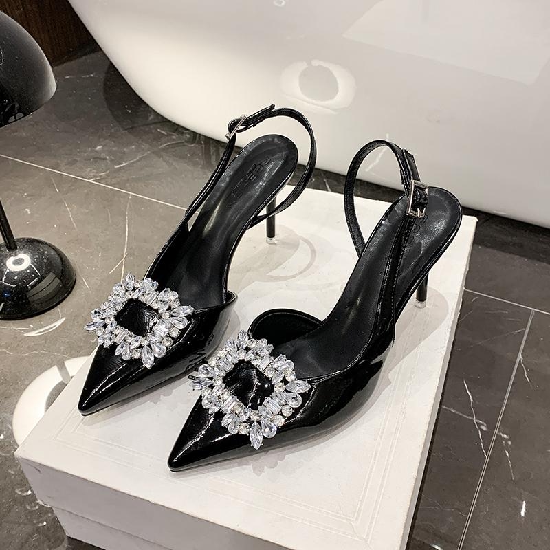 Women's Sandals 2025 Summer New Luxury Shiny Rhinrhinese Embellished Pointy Comfortable Non-slip Stiletto Heels for Women