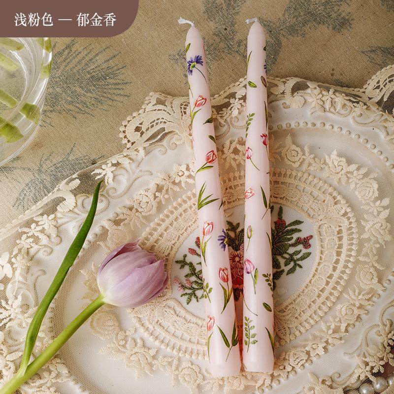 2PCS Long Candles Floral Printed Colored Taper Candle Lot Wedding Candles for Stylish Home Décor