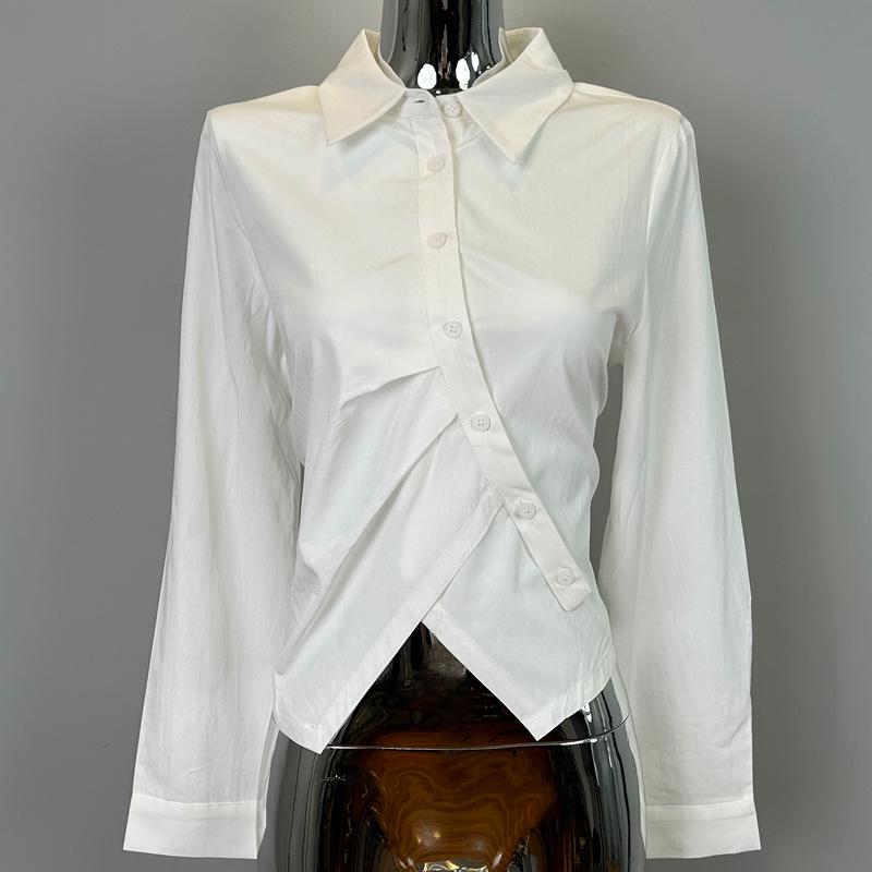 

Новая нерегулярная рубашка с длинным рукавом, лацканами и пуговицами из Дондэмуна, Южная Корея One Size белый