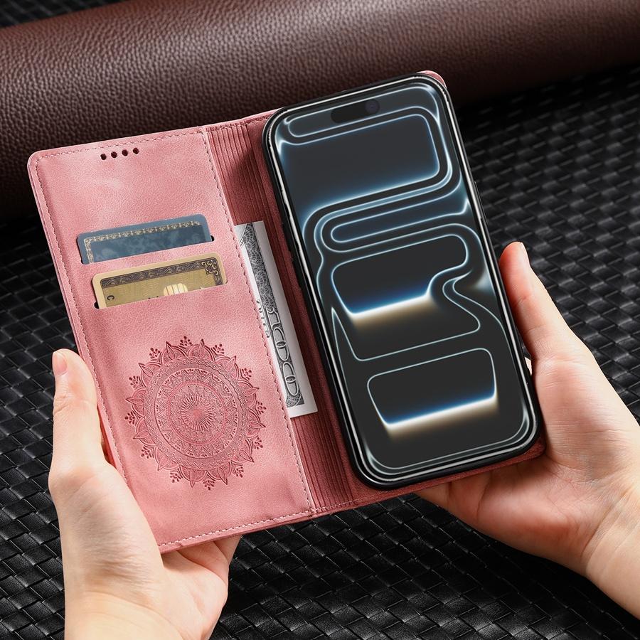 Luxury Embossing Flip Leather Case for iPhone 17 16 15 14 13 12 11 Samsung S25 S24 S23 A56 A55 Strong Magnetic Wallet Card Slot Cash Clip Phone Cover