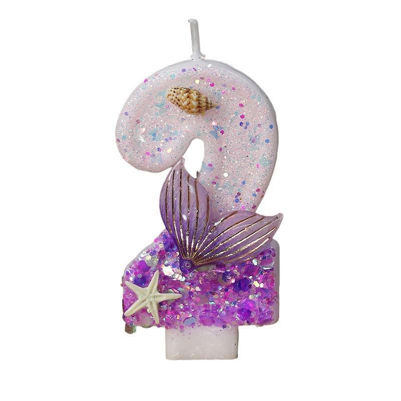 Mermaid Tail Birthday Candles With Starfish, Number Candles, Creative Cake Decorations For Birthday Party, Diy Party Decoration