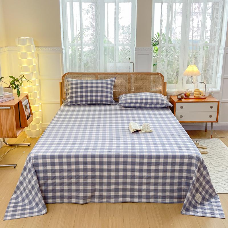 3Pcs 100% Cotton Simple Plaid Pattern Bed Sheet Set Skin-friendly Comfortable Geometric Printed Flat Sheet with Pillowcases