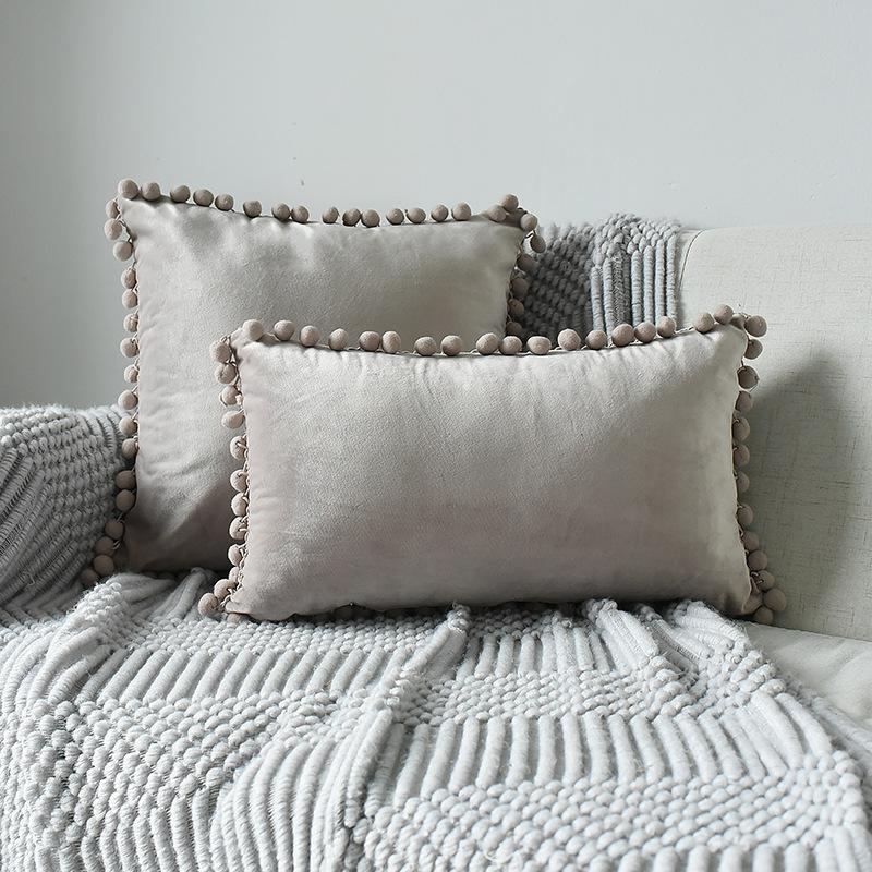 Inyahome Solid Color Velvet Throw Pompom Pillow Covers Pillowcase for Home Decor Sofa Living Room Bed Couch Farmhouse Outdoor