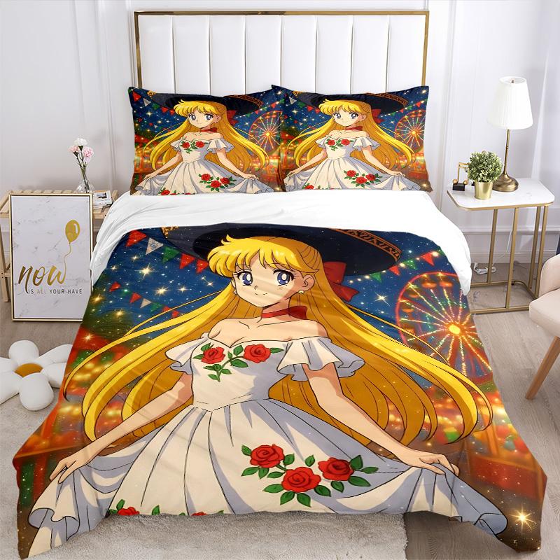 3-teiliges Sailor Moon Bettwäsche-Set. Weich und bequem, ohne Kern. (1x Bettbezug + 2x Kissenbezüge) yy251010136