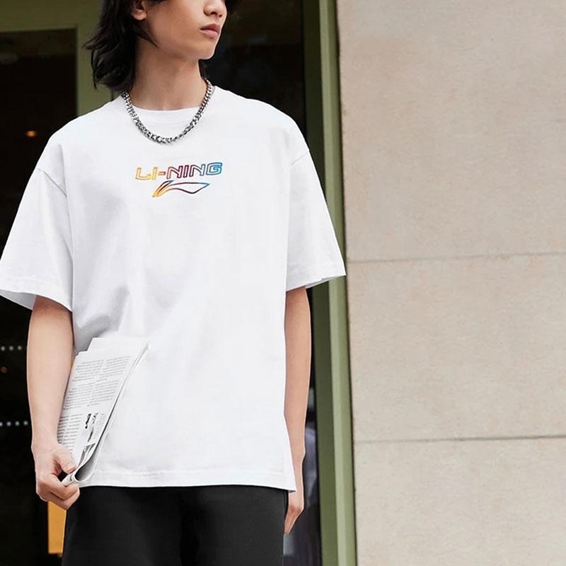 Li-Ning Gradient Letter Embroidery Loose Round Neck Short Sleeve T-Shirt Unisex Tops AHSS559-2