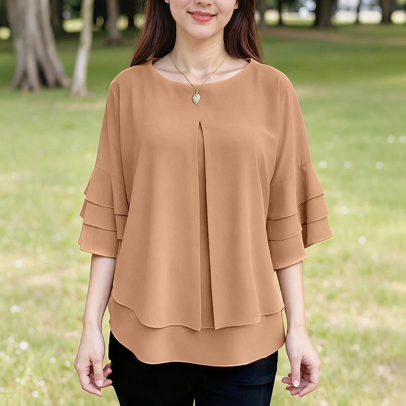 ZANZEA Women Casual Round Neck Solid Color Loose 3/4 Sleeve Blouse