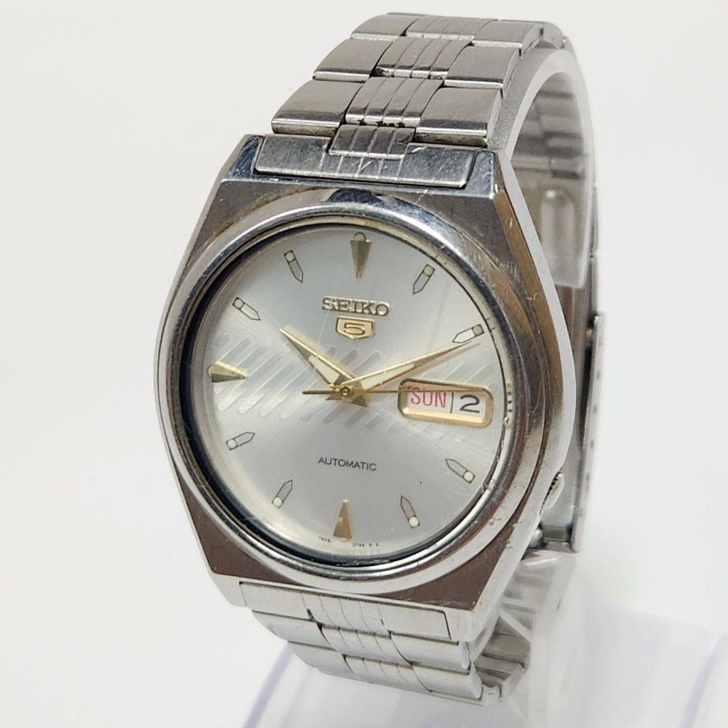 Used Vintage Seiko 5 Day Date Automatic Winding Line Pattern Men's Working Item Y2K SEIKO