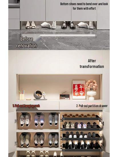 Shoe Cabinet with Kick Drawer and Slide Rail for Hallway