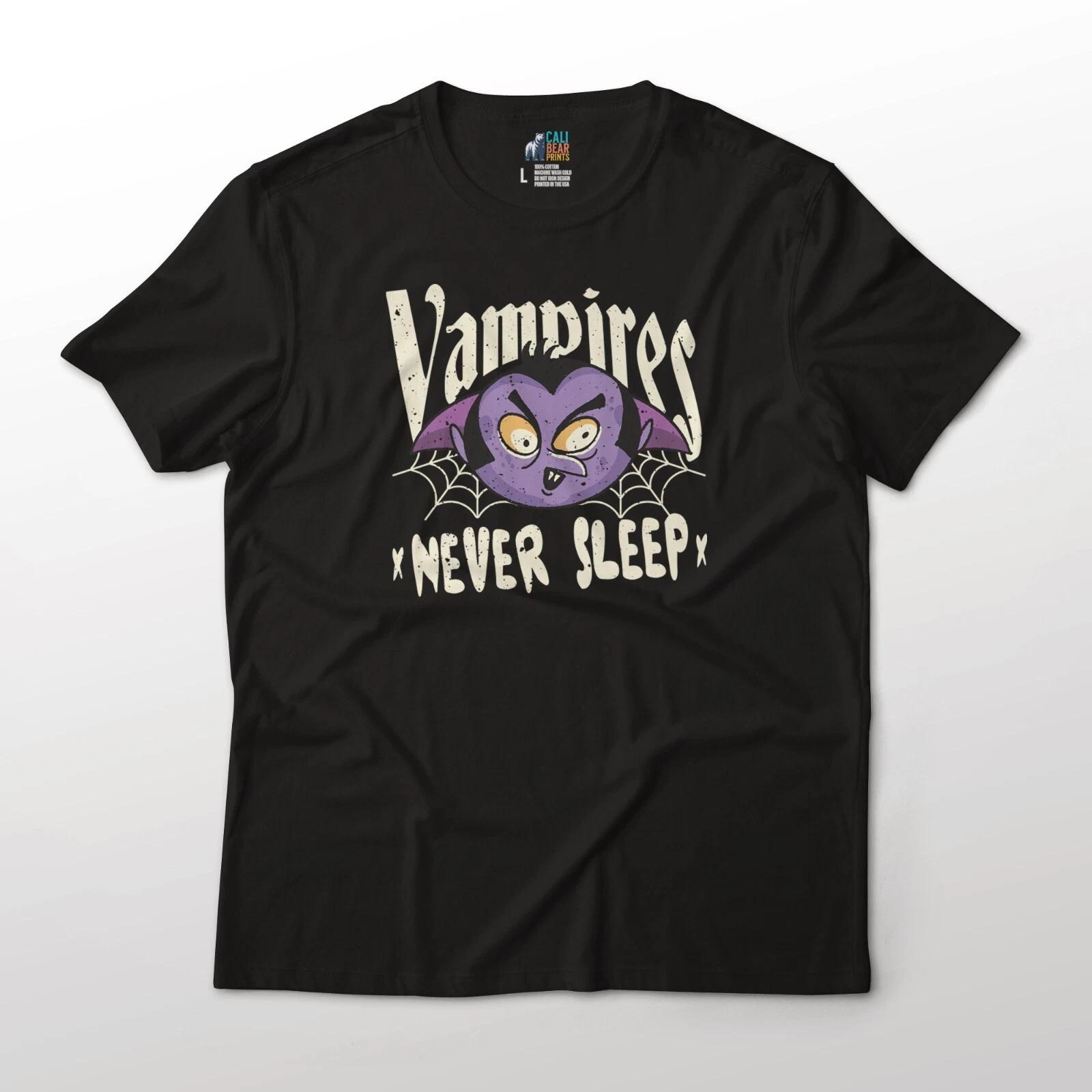 Vampires Never Sleep Art Retro Style Halloween Graphic T-T-Shirt L