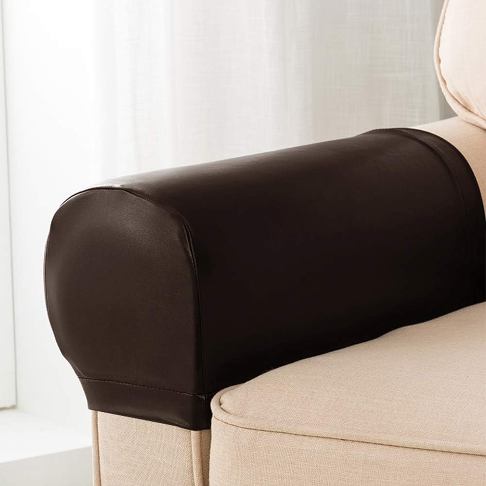 Set of 2 Sofa Armrest Cover, Waterproof PU Leather Stretch Armrest Covers for Chairs and Sofas, Armrest Covers Anti-Slip Washable Armchair Slipcovers