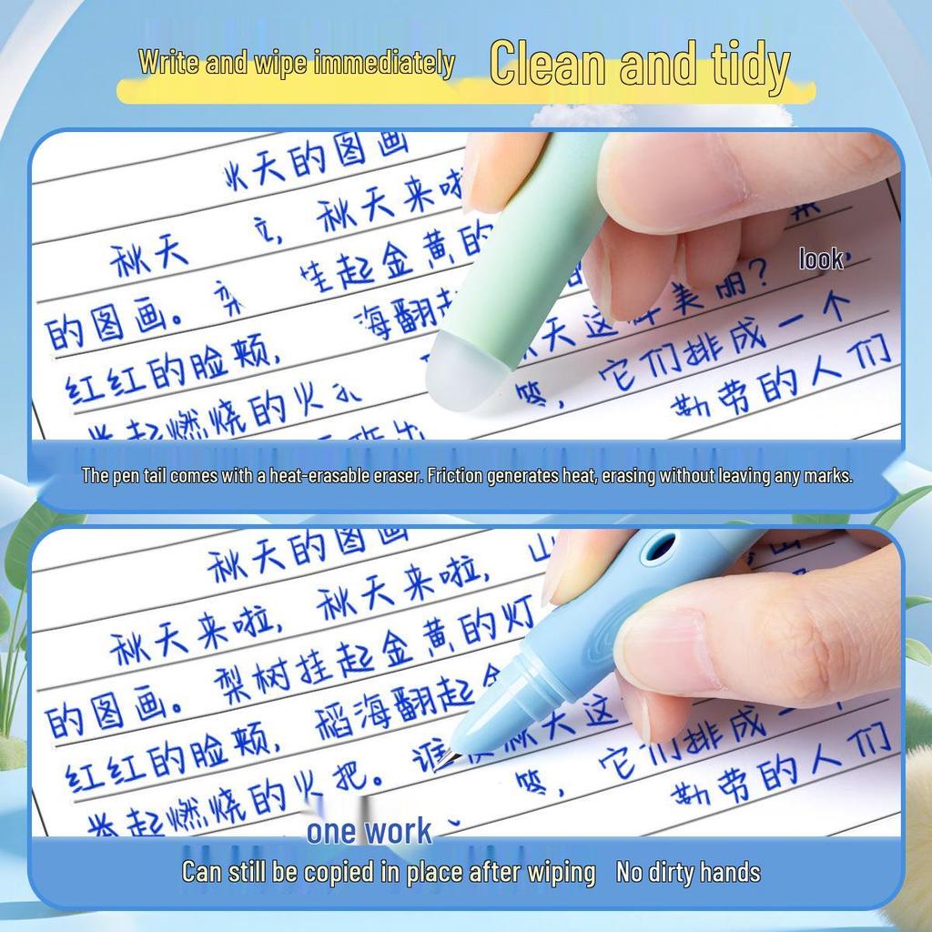 Gradientní barevné pero plnicí pero s tepelně smazatelným inkoustem a korekcí držení těla pro studenty - Unisex, Vyměnitelná bombička