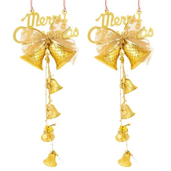 Pakke med 2 juletreklokker til vegg Hoveddør Trehengende bjeller Ornamenter Dekorative rekvisitter Juldekorartikler til hjemmekontor kirke