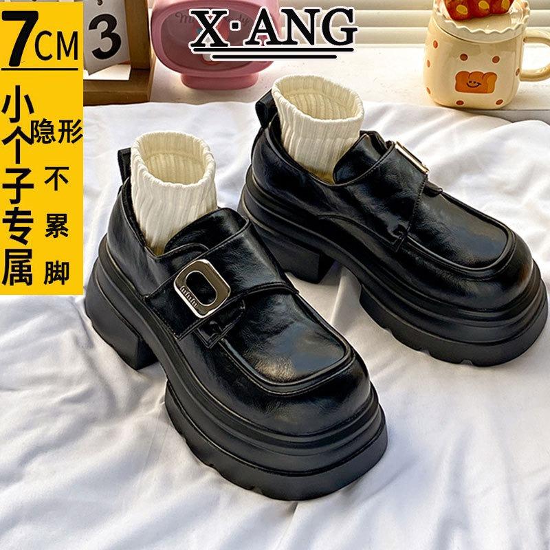 Coarse heel small leather shoes, genuine leather children's muffin shoes, thick sole heightening, small women's shoes, single shoes