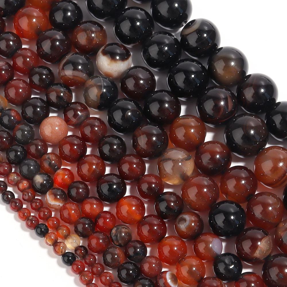 Dark Red Stripe Onyx  Agate Stone Beads 4-12mm Loose Beads for Jewelry Making Charm Fashion Accessories DIY