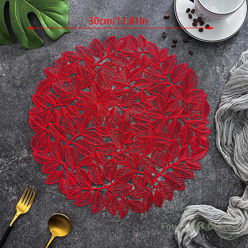Leaf Hollowed Out PVC Placemats Household Light Luxury Anti Slip And Thermal Insulation Dining Table Decor Mat