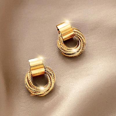 2PC Retro Metal Gold Multi Layer Loop Pendant Earrings for Women's Fashion Zircon Party Daily Wear Matching Accessories-4841