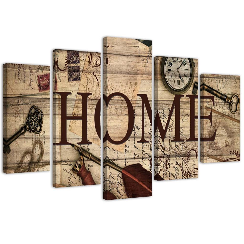 Imprimare pe pânză cu imagini din cinci piese Scriere pentru acasă Retro Brown