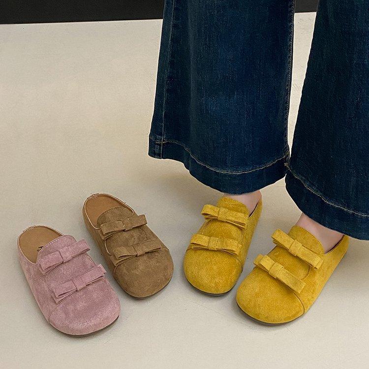 Baotou Half Slippers Women's Summer Wear 2025 New Bow One Pedal Muller Casual Flat-bottomed Cool Slippers Women